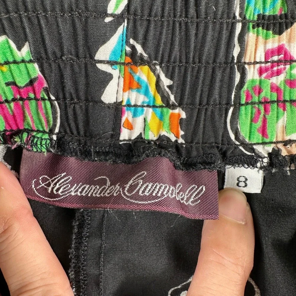 VTG Alexander Campbell Pants Women 8 Black Cropped Novelty Art Print Hula Dancer